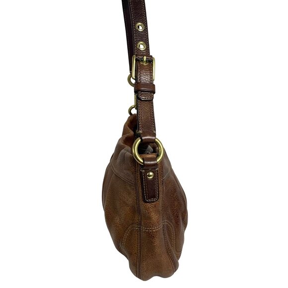 Coach 12917 Hamptons Brown Pleated Leather Hobo Shoulder Bag Zip Top Handbag - Picture 4 of 13